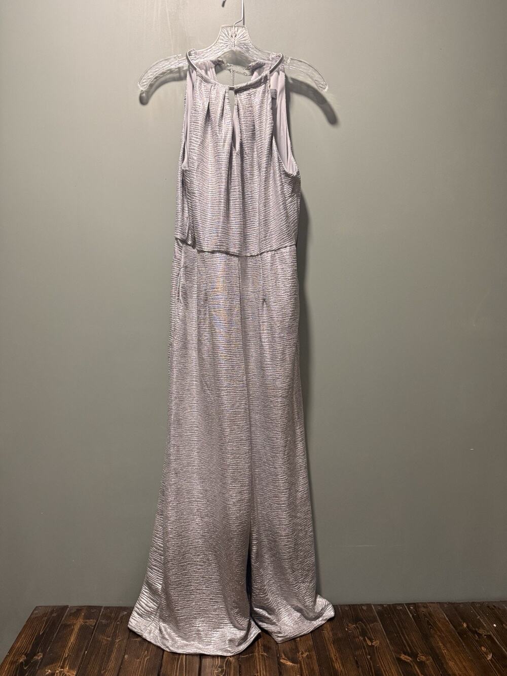 Donna Ricco Silver Jumpsuit Dress Size 10 With Pockets Sparkling Shiny Womens